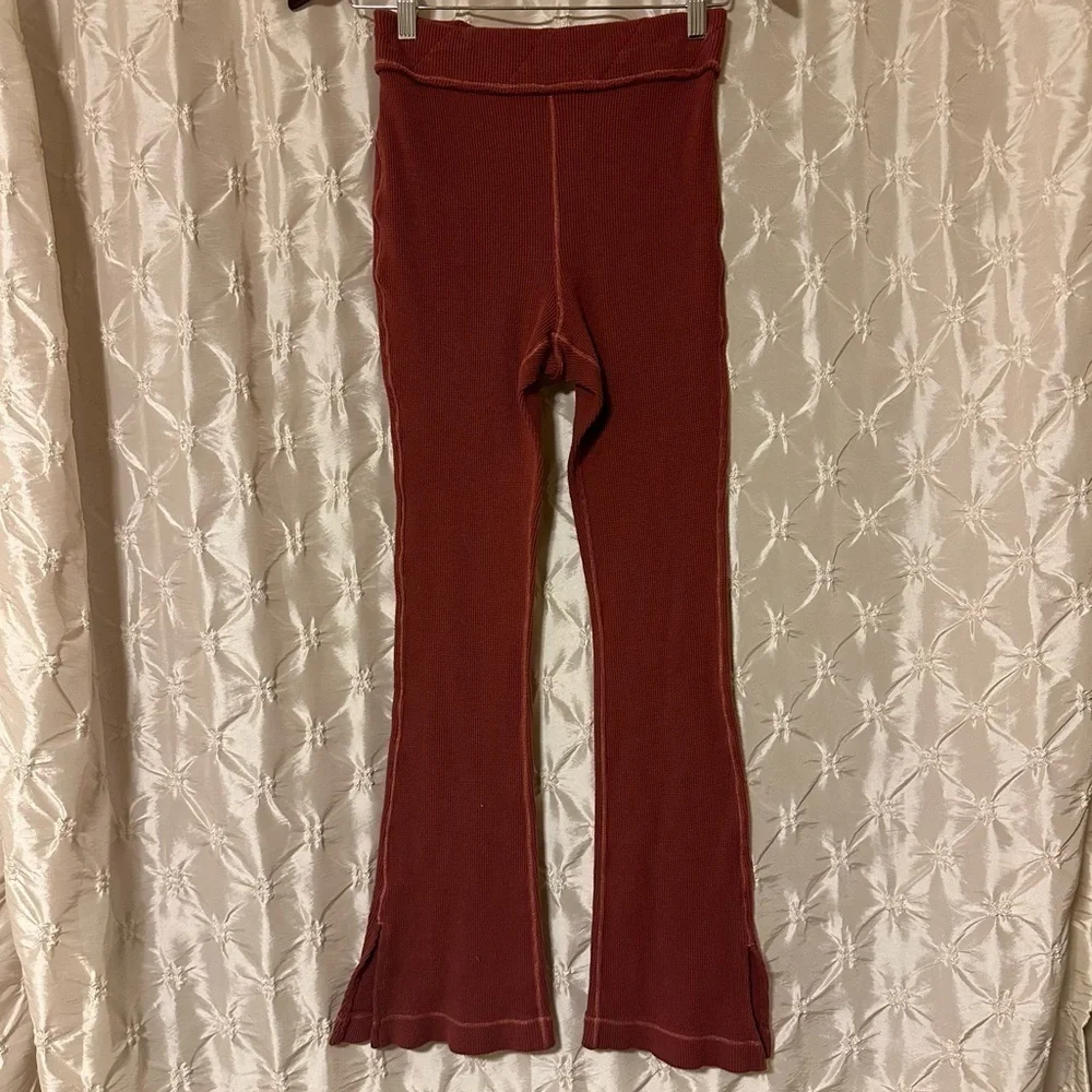 Free People Under the Stars Slim Flare Thermal Pants Rosewood Red Pink